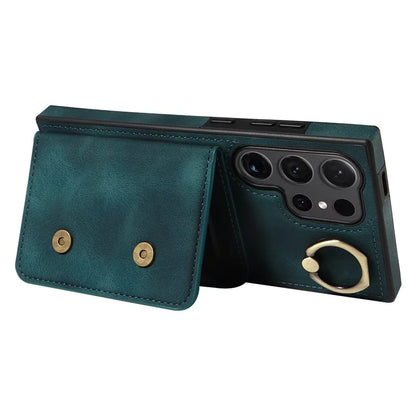 001 For Samsung Galaxy S24 Ultra Case Ring Holder Leather + TPU Anit-Fall Phone Cover