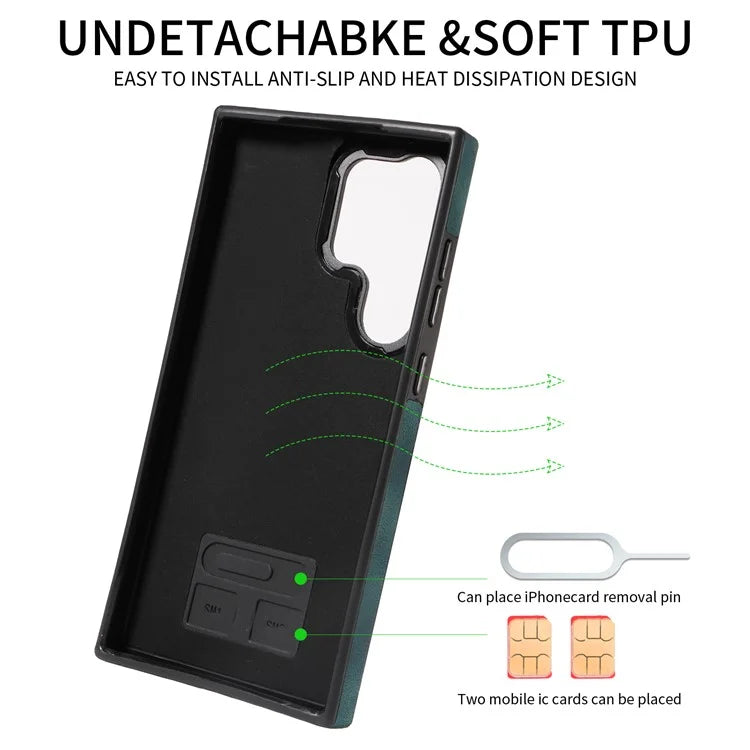 001 For Samsung Galaxy S24 Ultra Case Ring Holder Leather + TPU Anit-Fall Phone Cover