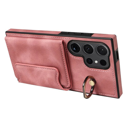 001 For Samsung Galaxy S24 Ultra Case Ring Holder Leather + TPU Anit-Fall Phone Cover