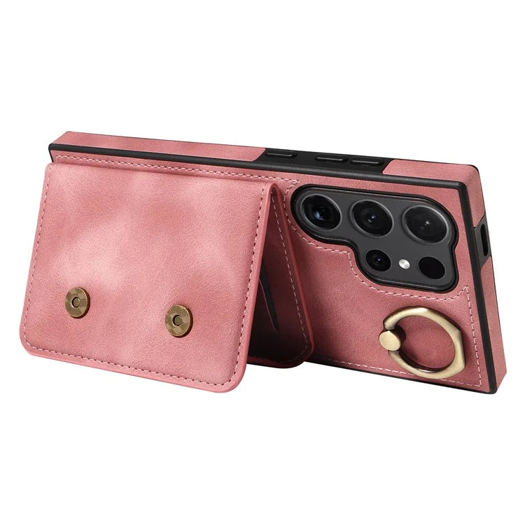 001 For Samsung Galaxy S24 Ultra Case Ring Holder Leather + TPU Anit-Fall Phone Cover