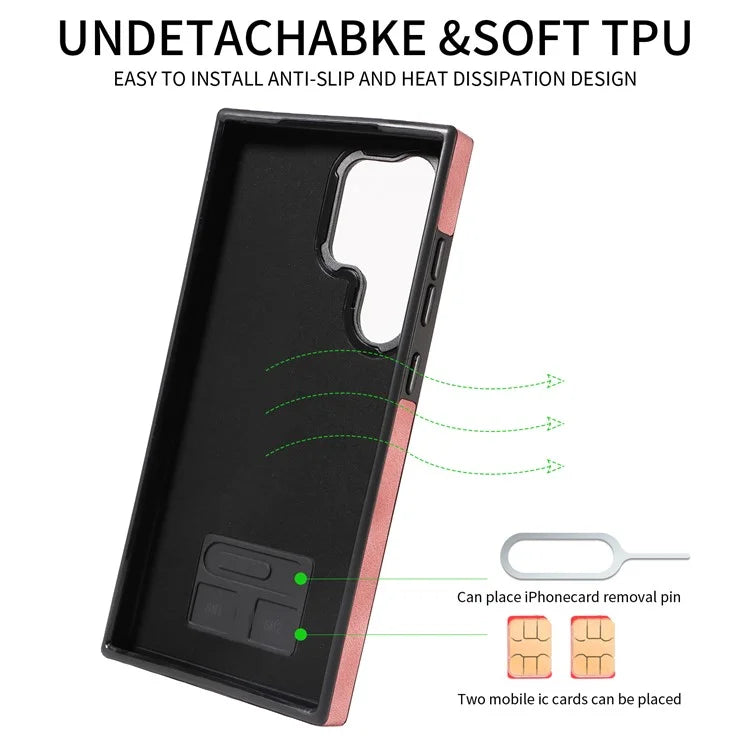 001 For Samsung Galaxy S24 Ultra Case Ring Holder Leather + TPU Anit-Fall Phone Cover