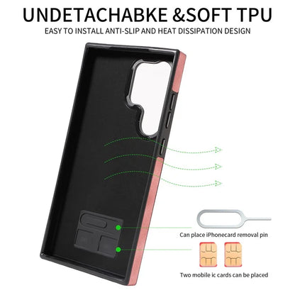 001 For Samsung Galaxy S24 Ultra Case Ring Holder Leather + TPU Anit-Fall Phone Cover