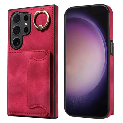 001 For Samsung Galaxy S24 Ultra Case Ring Holder Leather + TPU Anit-Fall Phone Cover