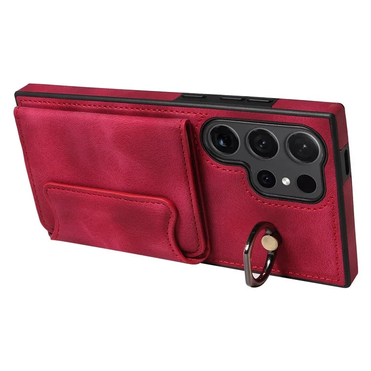 001 For Samsung Galaxy S24 Ultra Case Ring Holder Leather + TPU Anit-Fall Phone Cover