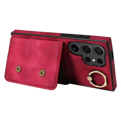 001 For Samsung Galaxy S24 Ultra Case Ring Holder Leather + TPU Anit-Fall Phone Cover