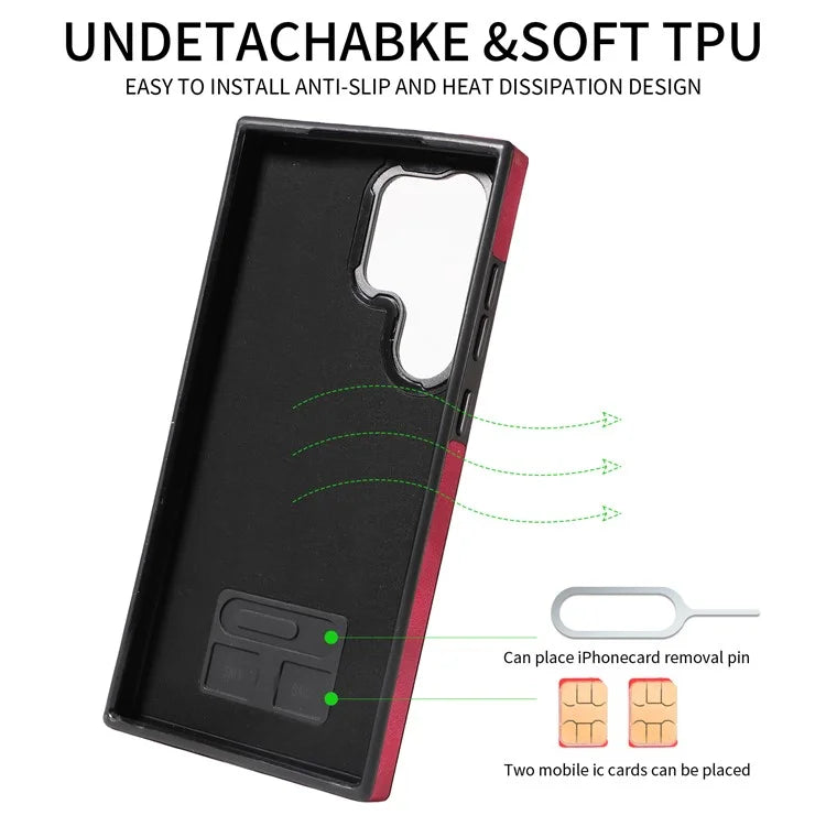 001 For Samsung Galaxy S24 Ultra Case Ring Holder Leather + TPU Anit-Fall Phone Cover