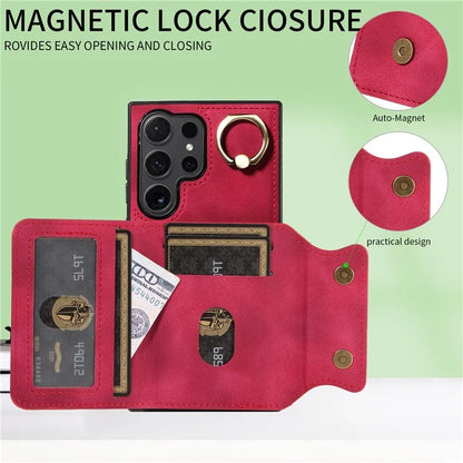 001 For Samsung Galaxy S24 Ultra Case Ring Holder Leather + TPU Anit-Fall Phone Cover