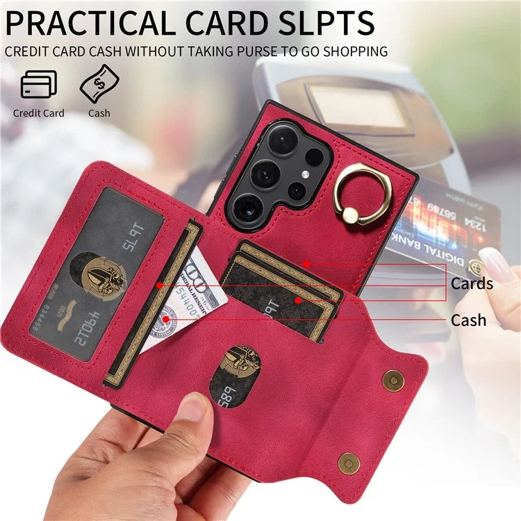 001 For Samsung Galaxy S24 Ultra Case Ring Holder Leather + TPU Anit-Fall Phone Cover