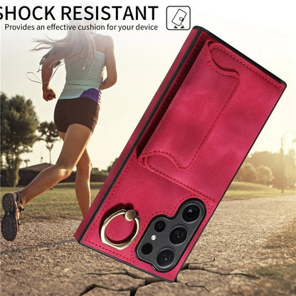 001 For Samsung Galaxy S24 Ultra Case Ring Holder Leather + TPU Anit-Fall Phone Cover