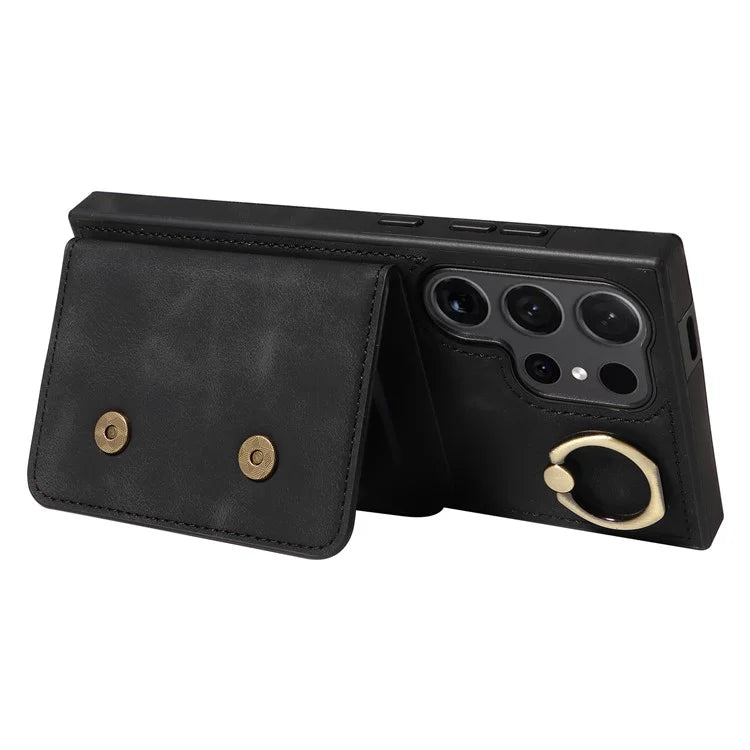 001 For Samsung Galaxy S24 Ultra Case Ring Holder Leather + TPU Anit-Fall Phone Cover