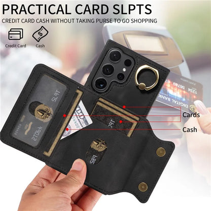 001 For Samsung Galaxy S24 Ultra Case Ring Holder Leather + TPU Anit-Fall Phone Cover