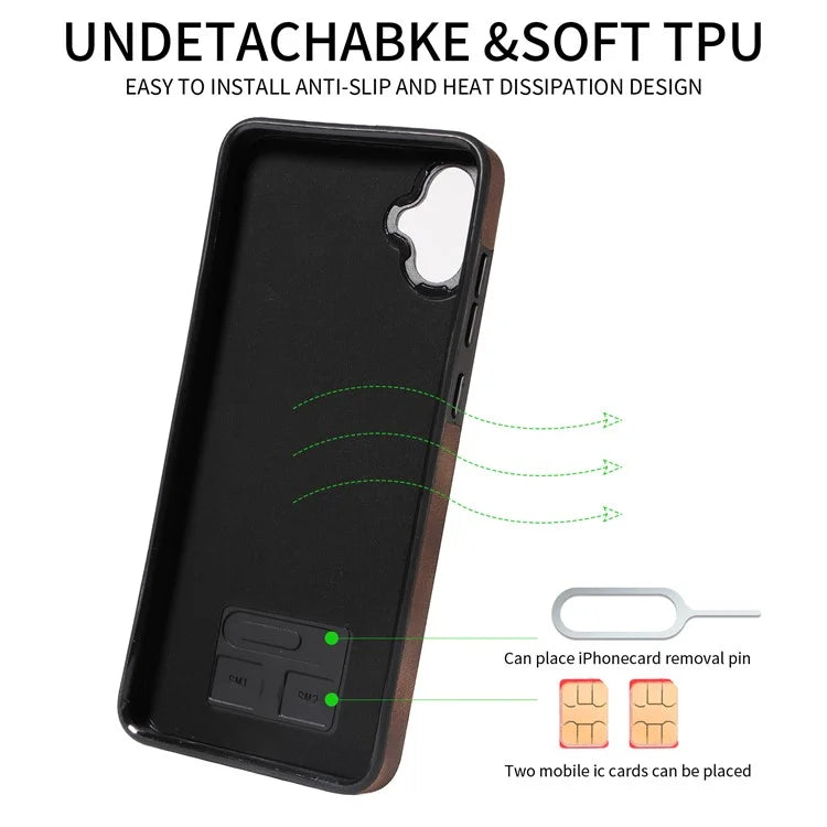 001 For Samsung Galaxy A05 4G Case Secure-Grip Kickstand Leather + TPU Phone Cover