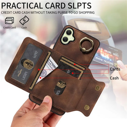 001 For Samsung Galaxy A05 4G Case Secure-Grip Kickstand Leather + TPU Phone Cover