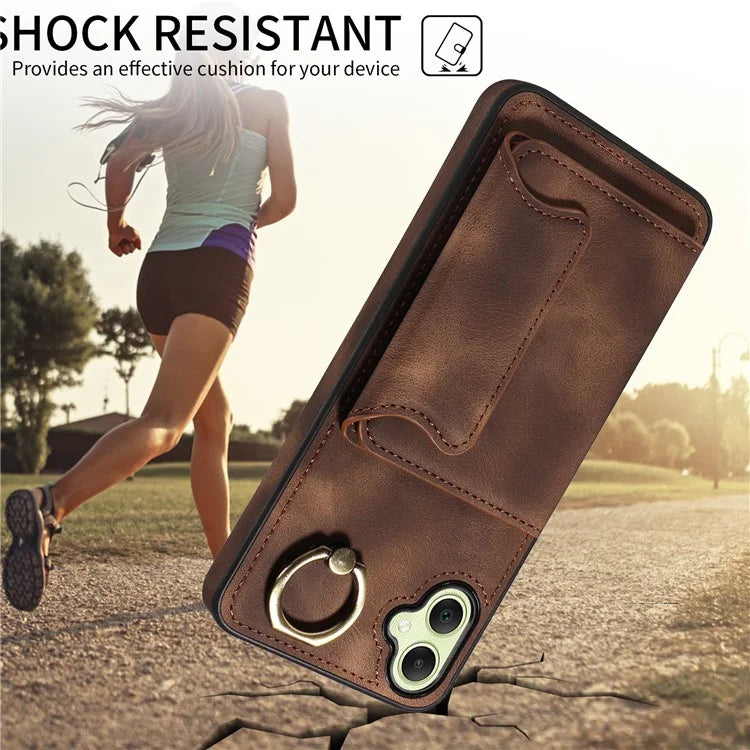 001 For Samsung Galaxy A05 4G Case Secure-Grip Kickstand Leather + TPU Phone Cover