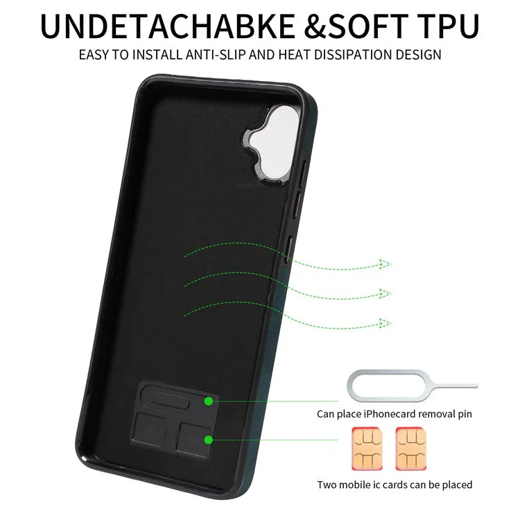 001 For Samsung Galaxy A05 4G Case Secure-Grip Kickstand Leather + TPU Phone Cover