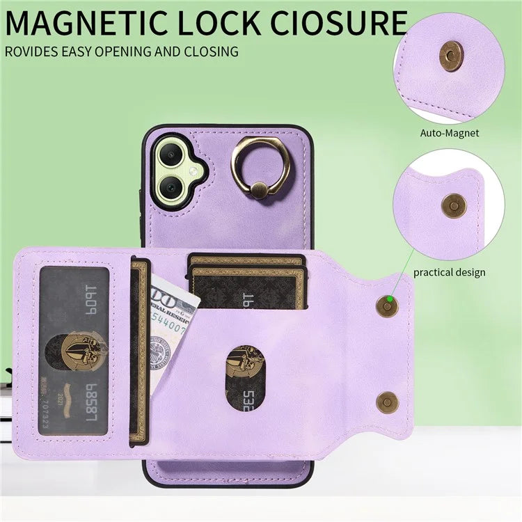 001 For Samsung Galaxy A05 4G Case Secure-Grip Kickstand Leather + TPU Phone Cover