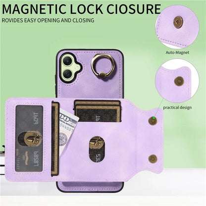 001 For Samsung Galaxy A05 4G Case Secure-Grip Kickstand Leather + TPU Phone Cover