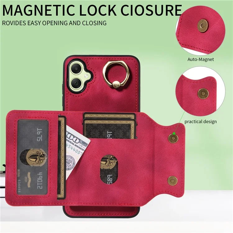 001 For Samsung Galaxy A05 4G Case Secure-Grip Kickstand Leather + TPU Phone Cover