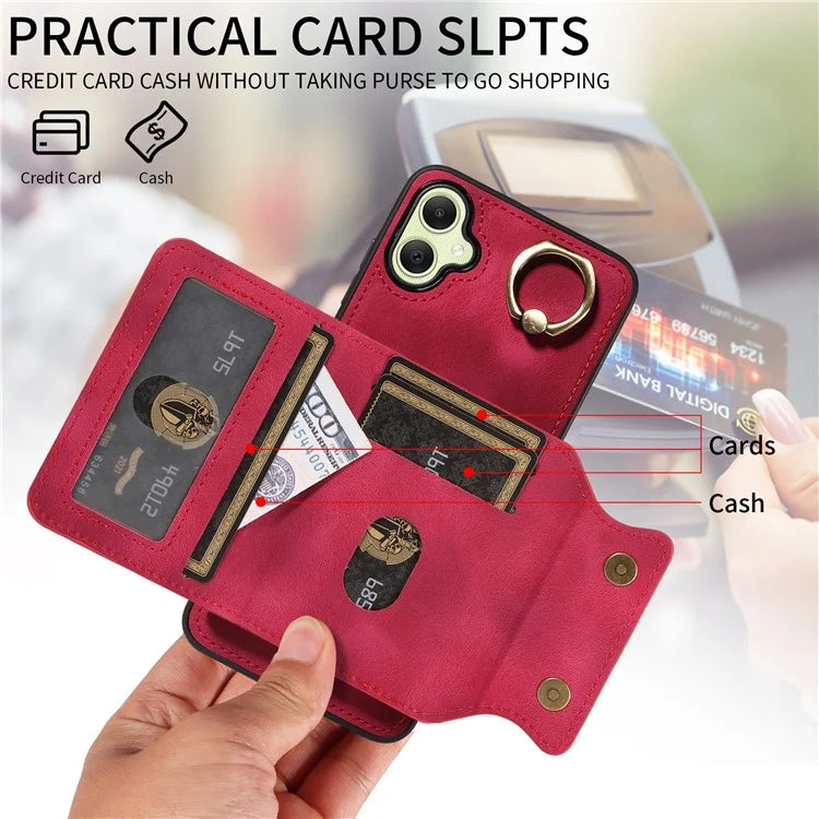 001 For Samsung Galaxy A05 4G Case Secure-Grip Kickstand Leather + TPU Phone Cover