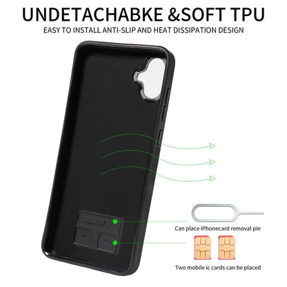 001 For Samsung Galaxy A05 4G Case Secure-Grip Kickstand Leather + TPU Phone Cover