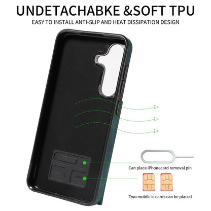 001 For Samsung Galaxy S24+ Case Card Slots Leather + TPU Phone Cover Rotation Ring Kickstand