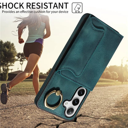 001 For Samsung Galaxy S24+ Case Card Slots Leather + TPU Phone Cover Rotation Ring Kickstand