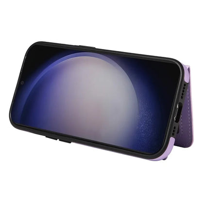 001 For Samsung Galaxy S24+ Case Card Slots Leather + TPU Phone Cover Rotation Ring Kickstand