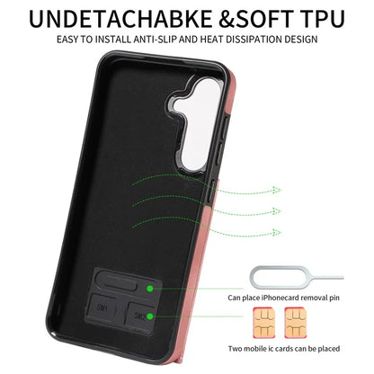 001 For Samsung Galaxy S24+ Case Card Slots Leather + TPU Phone Cover Rotation Ring Kickstand