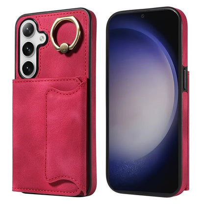 001 For Samsung Galaxy S24+ Case Card Slots Leather + TPU Phone Cover Rotation Ring Kickstand