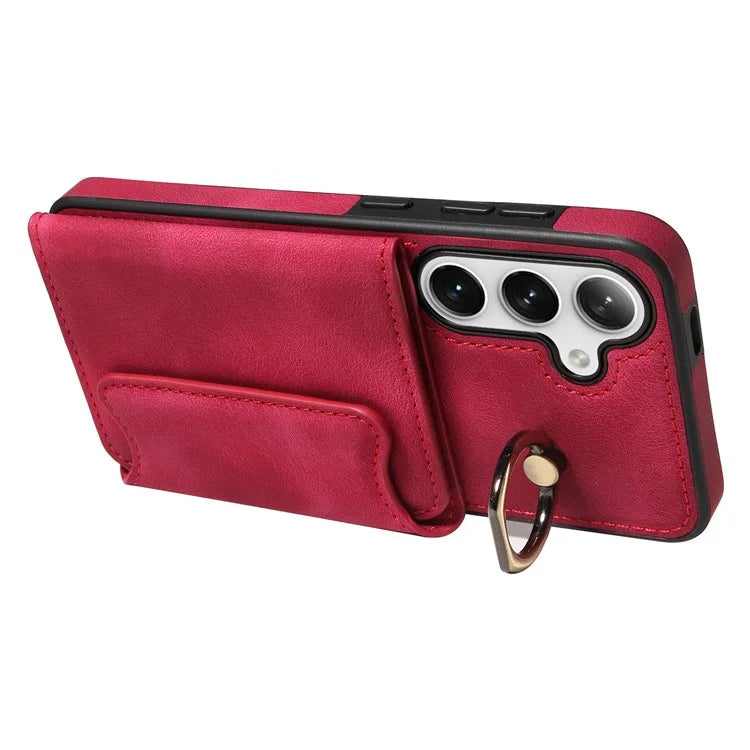 001 For Samsung Galaxy S24+ Case Card Slots Leather + TPU Phone Cover Rotation Ring Kickstand