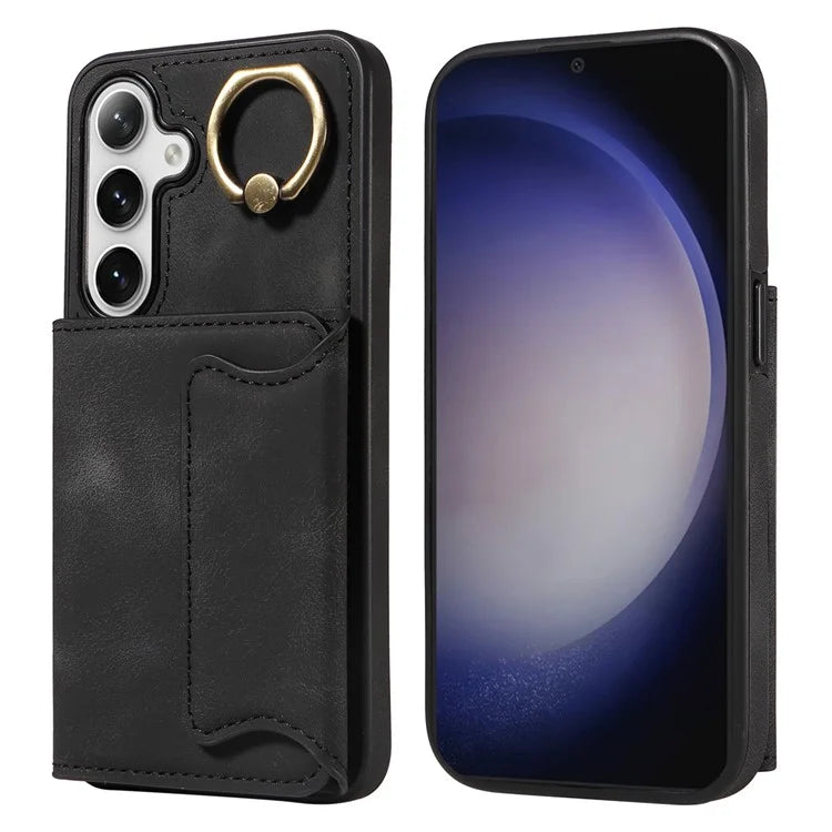 001 For Samsung Galaxy S24+ Case Card Slots Leather + TPU Phone Cover Rotation Ring Kickstand