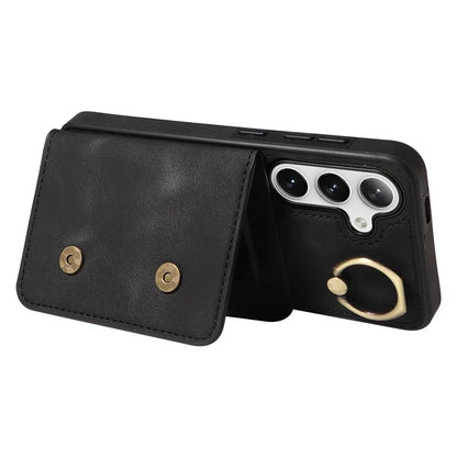 001 For Samsung Galaxy S24+ Case Card Slots Leather + TPU Phone Cover Rotation Ring Kickstand