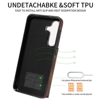 001 For Samsung Galaxy S24 Case Finger Grip Ring Leather Phone Back Cover Card Holder