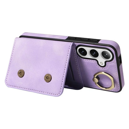 001 For Samsung Galaxy S24 Case Finger Grip Ring Leather Phone Back Cover Card Holder