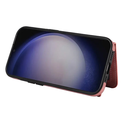 001 For Samsung Galaxy S24 Case Finger Grip Ring Leather Phone Back Cover Card Holder