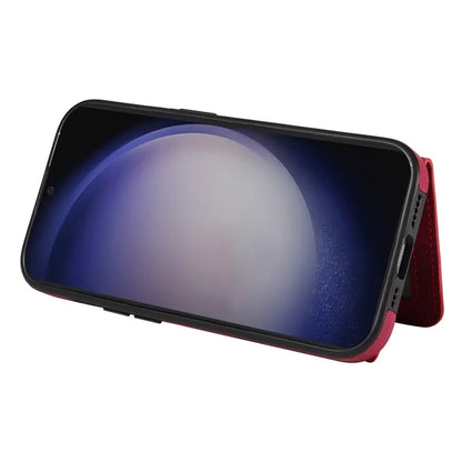 001 For Samsung Galaxy S24 Case Finger Grip Ring Leather Phone Back Cover Card Holder