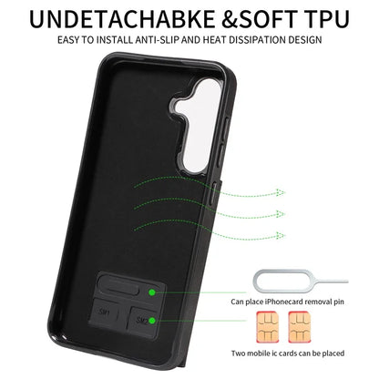 001 For Samsung Galaxy S24 Case Finger Grip Ring Leather Phone Back Cover Card Holder