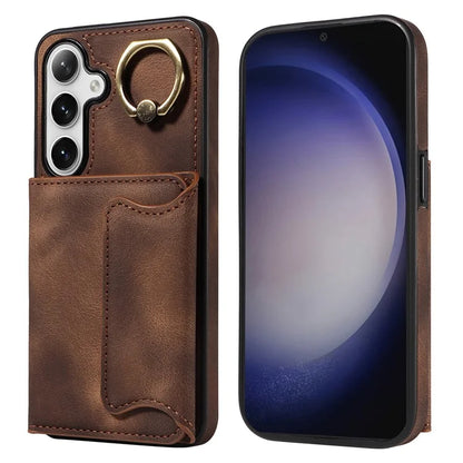 001 For Samsung Galaxy S23 FE Case Rotation Ring PU Leather Magnetic Clasp Phone Back Cover