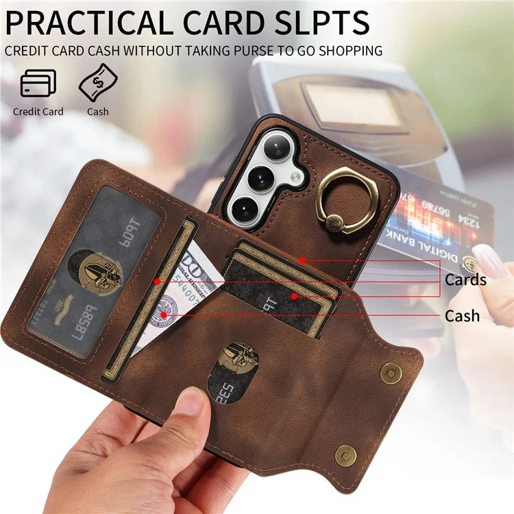 001 For Samsung Galaxy S23 FE Case Rotation Ring PU Leather Magnetic Clasp Phone Back Cover