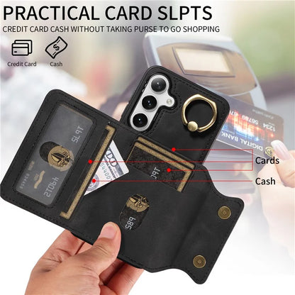 001 For Samsung Galaxy S23 FE Case Rotation Ring PU Leather Magnetic Clasp Phone Back Cover