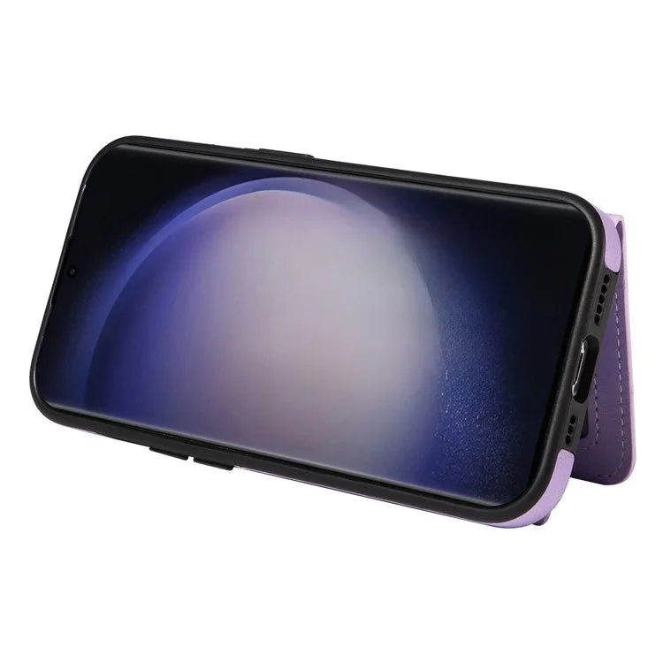 001 For Samsung Galaxy S23 Ultra Case Card Slots PU Leather Back Cover Finger Ring Holder