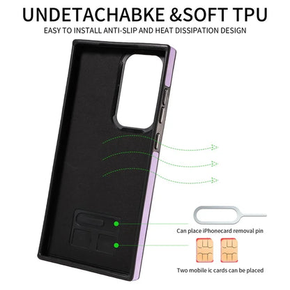 001 For Samsung Galaxy S23 Ultra Case Card Slots PU Leather Back Cover Finger Ring Holder