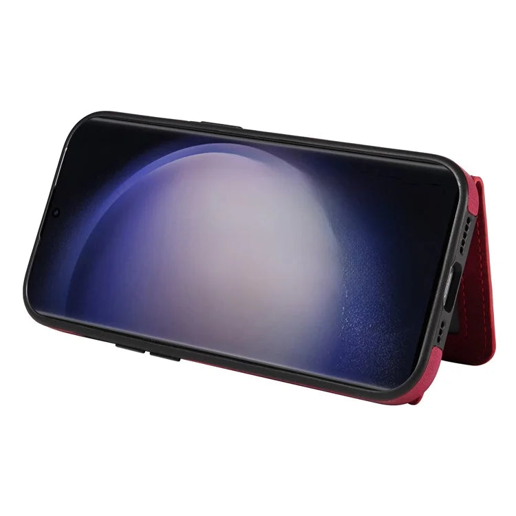 001 For Samsung Galaxy S23 Ultra Case Card Slots PU Leather Back Cover Finger Ring Holder