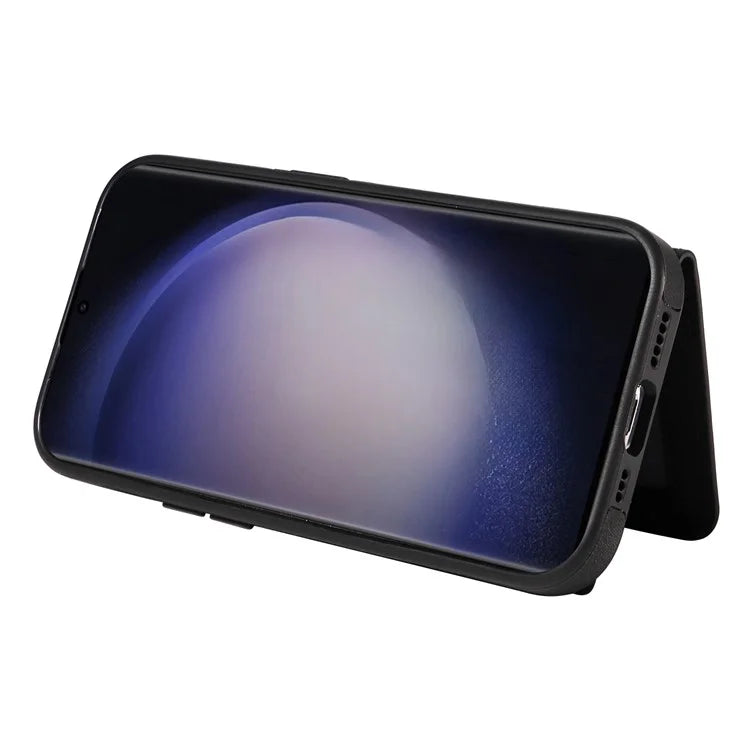 001 For Samsung Galaxy S23 Ultra Case Card Slots PU Leather Back Cover Finger Ring Holder