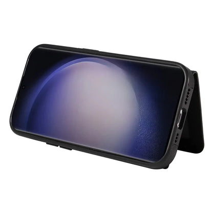 001 For Samsung Galaxy S23 Ultra Case Card Slots PU Leather Back Cover Finger Ring Holder