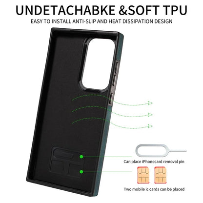 001 For Samsung Galaxy S23 Ultra Case Card Slots PU Leather Back Cover Finger Ring Holder