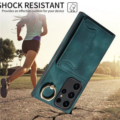 001 For Samsung Galaxy S23 Ultra Case Card Slots PU Leather Back Cover Finger Ring Holder