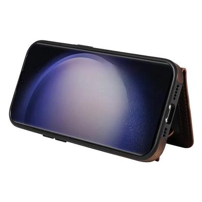 001 For Samsung Galaxy S23 Ultra Case Card Slots PU Leather Back Cover Finger Ring Holder