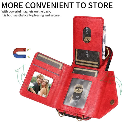 002 For iPhone 15 Pro Max Case PU Leather Card Holder Crossbody Strap Phone Cover