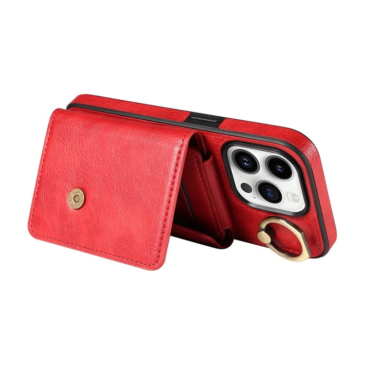 002 For iPhone 14 Pro Max Case Leather Kickstand Card Slots Phone Cover Shoulder Strap